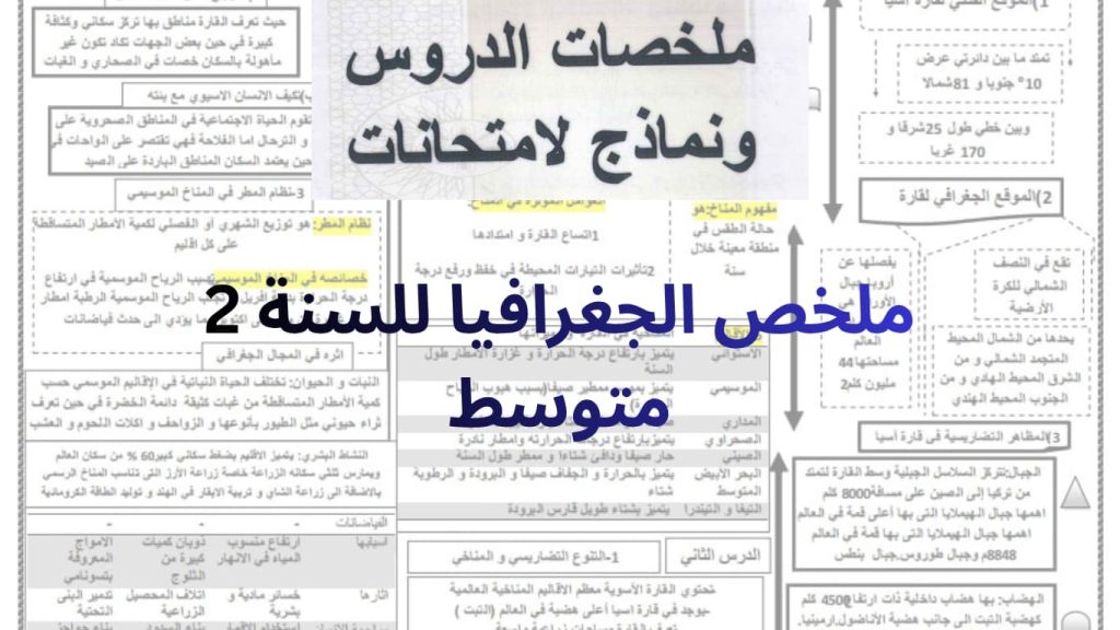 ملخص الجغرافيا للسنة 2 متوسط
