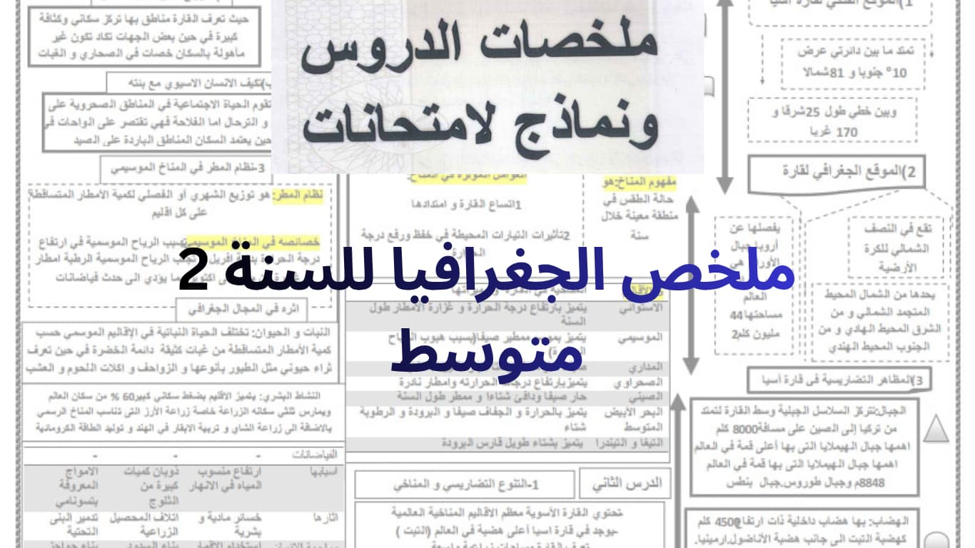 ملخص الجغرافيا للسنة 2 متوسط